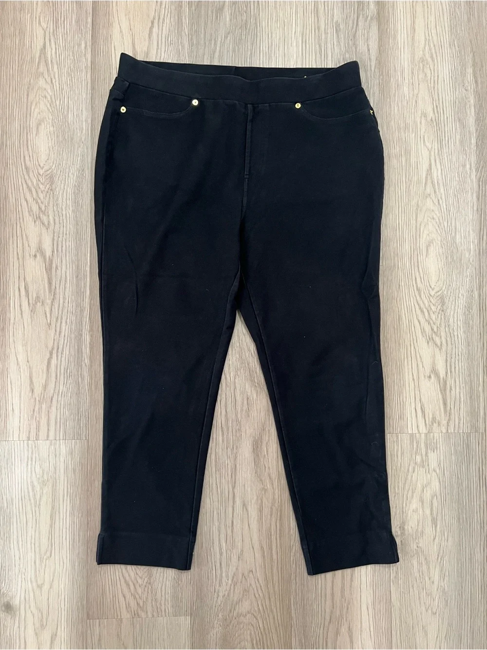Michael Michael Kors Black Pull On Skinny Ankle Pants Gold Hardware XL